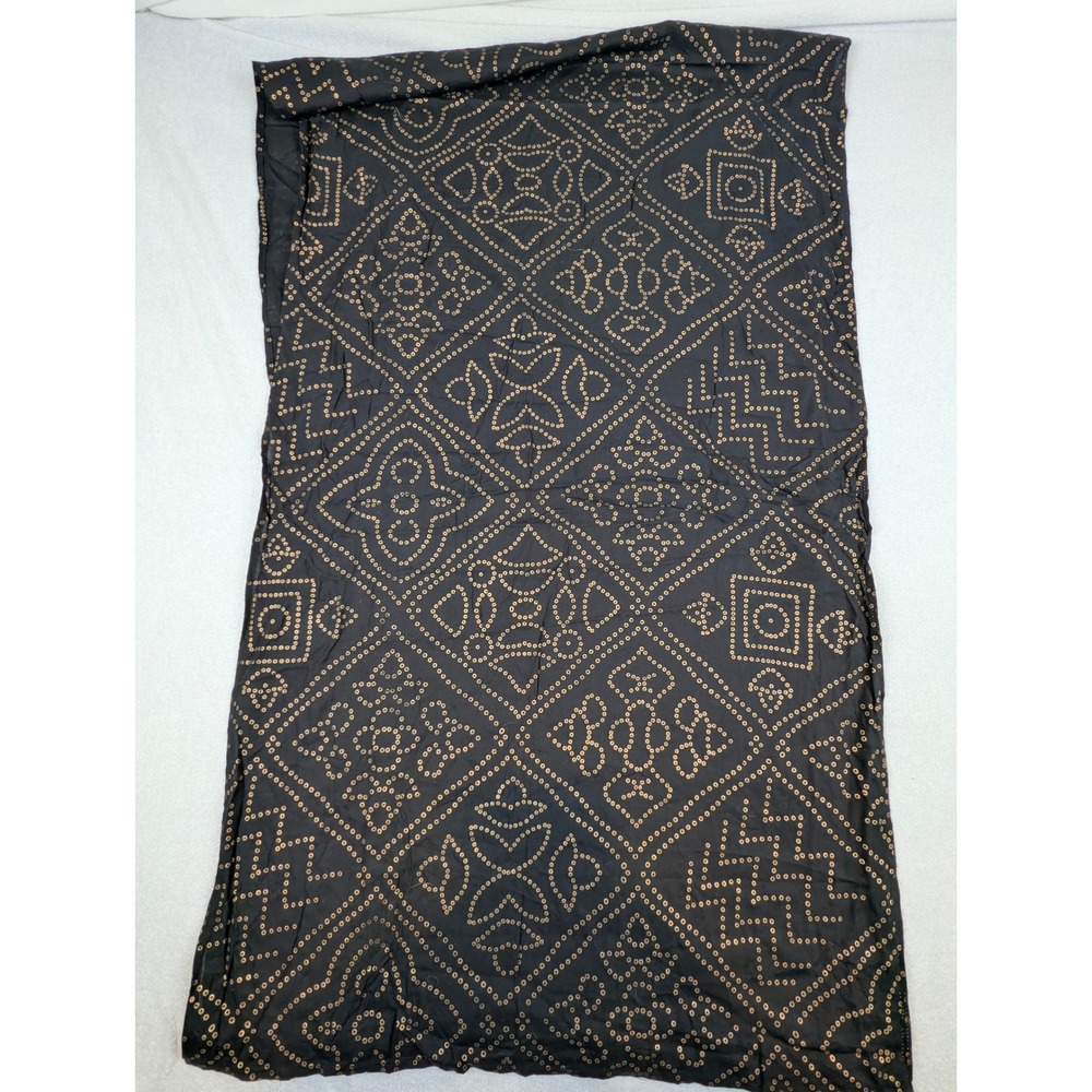 Black Gold Bandhani Geometric Scarf Wrap Ethnic Boho 44x25 Cotton Blend Light - Picture 6 of 10